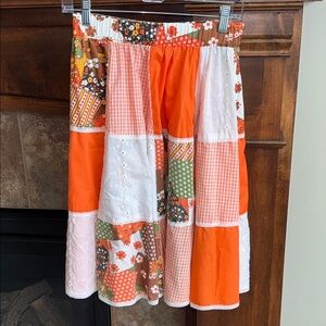 Vintage orange patchwork skirt 60s 70s hippie boho western est Small/Med